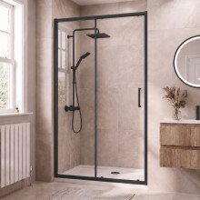Purefino Sliding Shower Door 1200mm Black 8mm Toughened Glass Shower Enclosure