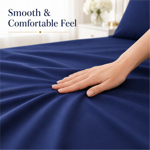 (Navy Blue, King) 100% Polycotton Flat Bed Sheets Percale Super Quality Comfortable & Soft Colourful Collection in All Sizes 2