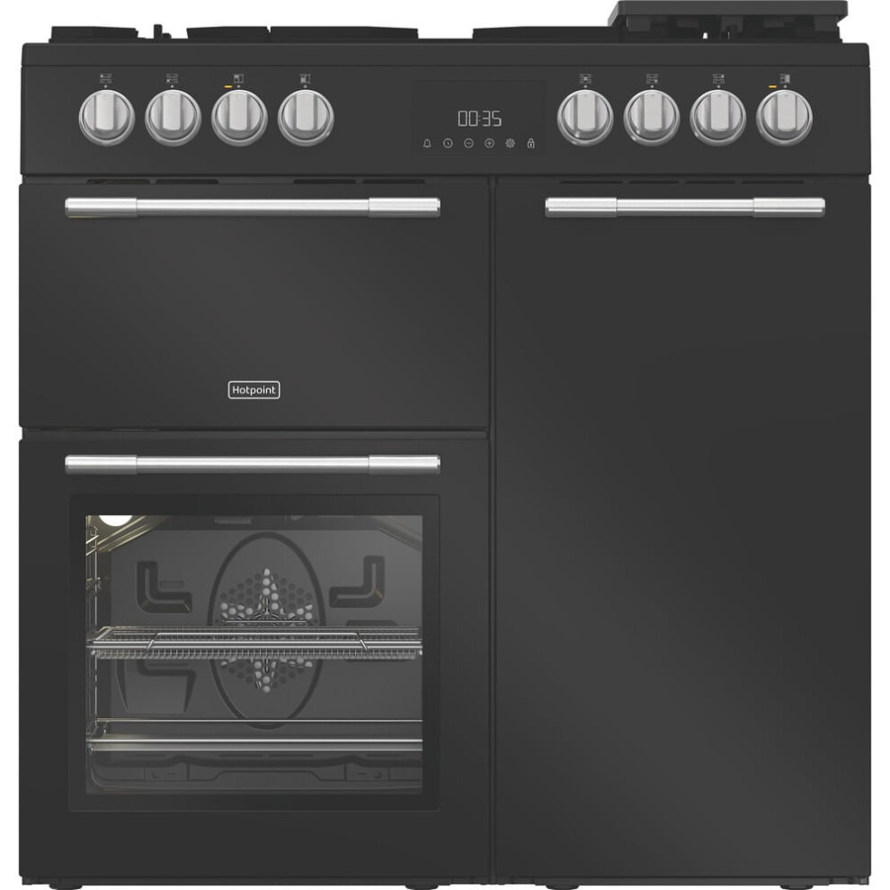 Hotpoint Rh90fa20b 90Cm Wide Dual Fuel Range Cooker With Gas Hob - Black - A Rated