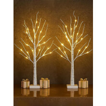 2 Pack 2FT Pre Lit Birch Twig Trees