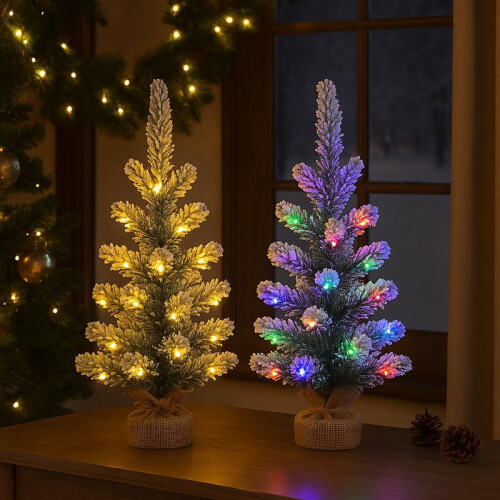 2 Pack 2FT Pre Lit Frosted Mini Trees