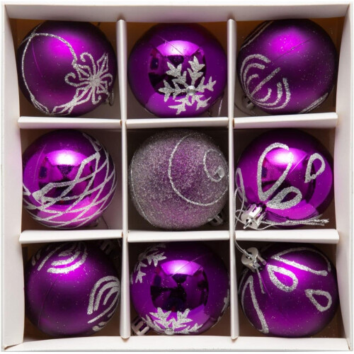 9 Piece Luxury 6cm Christmas Baubles Purple
