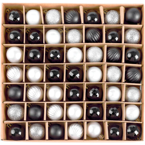 49 Piece 3cm Shatterproof Mini Baubles Black and Silver