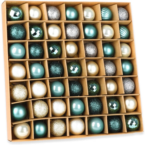 49 Piece 3cm Shatterproof Mini Baubles Gold and Green