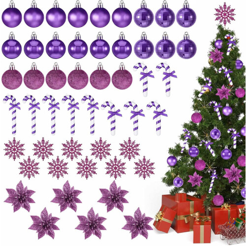 50 Piece Assorted Christmas Ornaments Purple