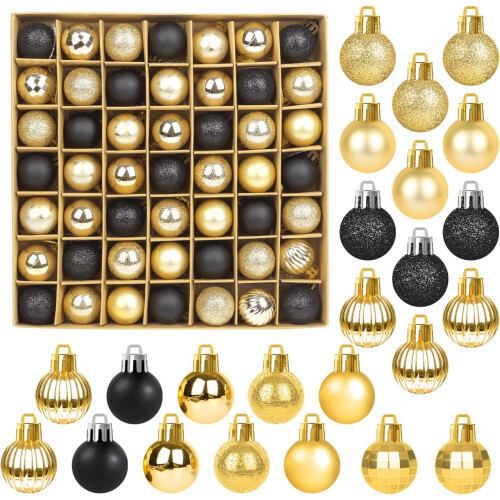 49 Piece 3cm Shatterproof Mini Baubles Black and Gold
