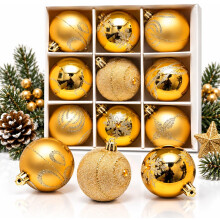 9 Piece Luxury 6cm Christmas Baubles Gold
