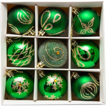 9 Piece Luxury 6cm Christmas Baubles Green