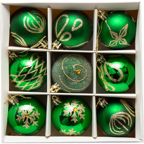 9 Piece Luxury 6cm Christmas Baubles Green