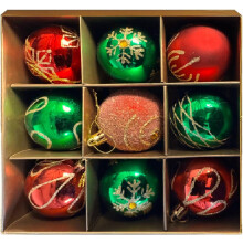 9 Piece Luxury 6cm Christmas Baubles Red Green