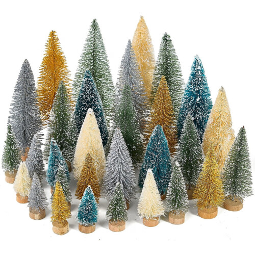 30 Piece Mini Frosted Bottle Brush Trees