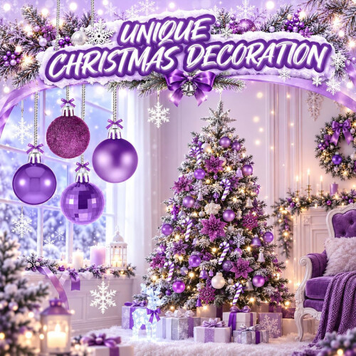 50 Piece Assorted Christmas Ornaments Purple 1