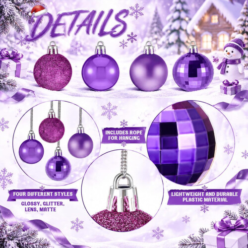 50 Piece Assorted Christmas Ornaments Purple 2