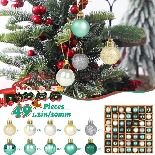 49 Piece 3cm Shatterproof Mini Baubles Gold and Green 1