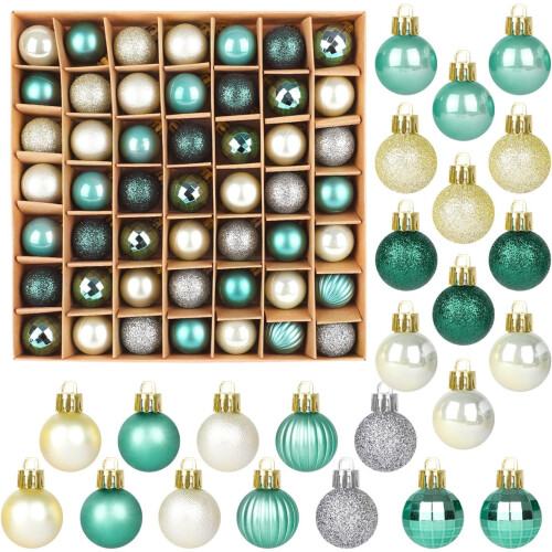 49 Piece 3cm Shatterproof Mini Baubles Gold and Green 2