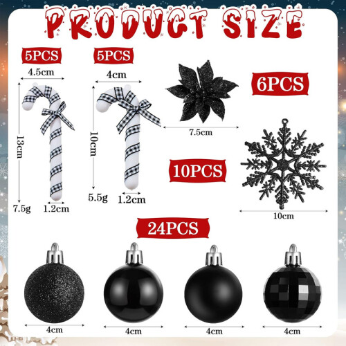 50 Piece Assorted Christmas Ornaments Black 1