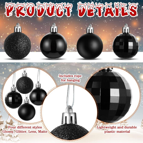 50 Piece Assorted Christmas Ornaments Black 2