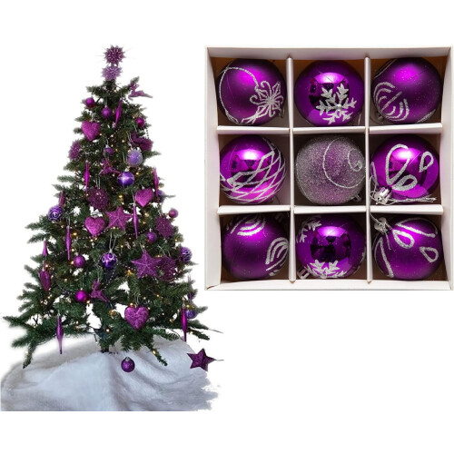 9 Piece Luxury 6cm Christmas Baubles Purple 1
