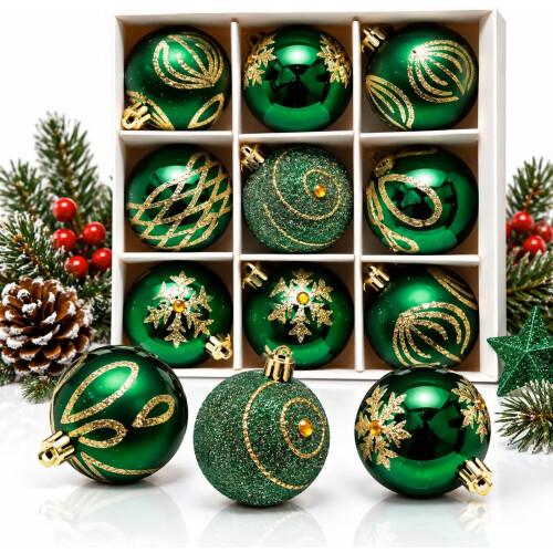 9 Piece Luxury 6cm Christmas Baubles Green 2