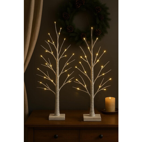 2 Pack 2FT Pre Lit Birch Twig Trees 2