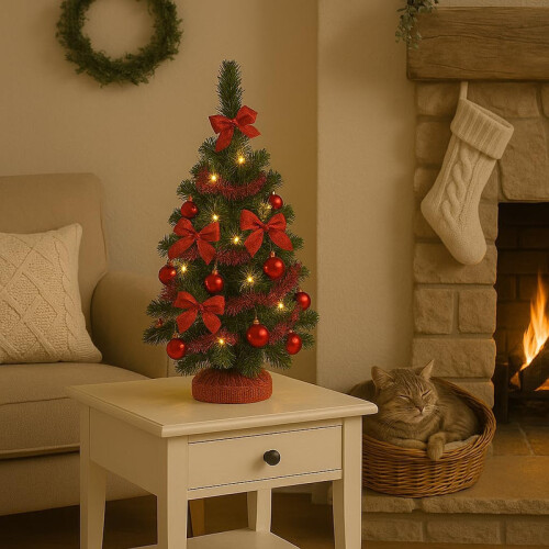2 Pack 2FT Pre Lit Decorated Mini Trees Red 1