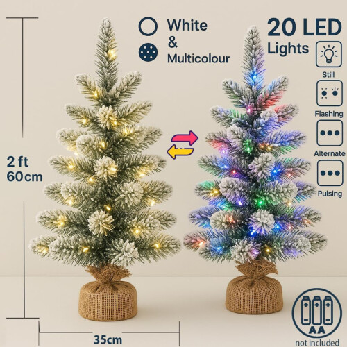2 Pack 2FT Pre Lit Frosted Mini Trees 1
