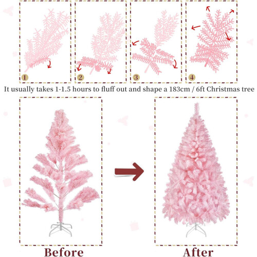 6FT Bushy Artificial Christmas Tree Pink 1