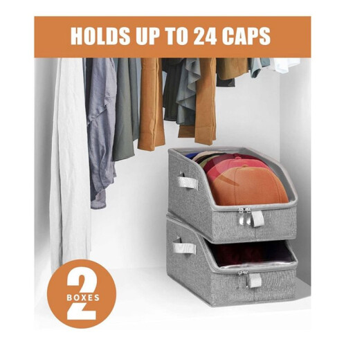 2 Pcs Hat Organizer for Baseball Caps, Hat Storage Box, Clear Window Hat Storage Holder Container for to 24 Caps