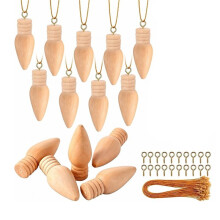 20Pcs Unfinished Wooden Light Bulb Ornaments Set Blank Wood Christmas Tree Hanging Decor for DIY Painting