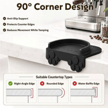 Espresso Tamping Station Mat, Silicone Tamper Mat for Counter, Counter Overhang Design, Food Grade Silicone Black