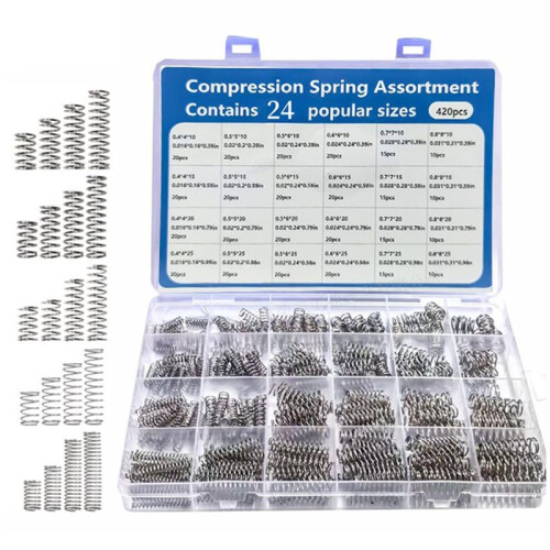 420PCS Compression Springs Assortment Kit 24 Different Sizes Small Spring 304 Stainless Steel Mechanical Springs