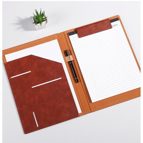 A4 Leather Portfolio Folder Magnetic Clipboard Document Organizer Brown