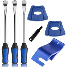 Kit de Démontage de Pneus 14,5" Comprenant des Démonte-Pneus, des Protections Jante un Outil pour Obus Valve et un Guide-Pneu pour Pneus VTT Motos