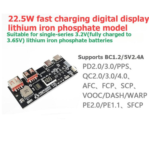 22.5W Power Bank Fast Charging Module for 3.2V LFP Battery Support QC4.0 PD3.0 VOOC Protocol Reverse-Polarity Protection 2