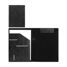 A4 Leather Portfolio Folder Magnetic Clipboard Document Organizer Black