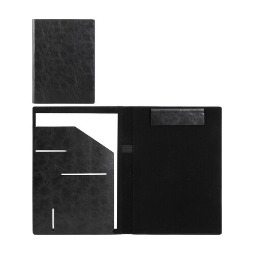 A4 Leather Portfolio Folder Magnetic Clipboard Document Organizer Black