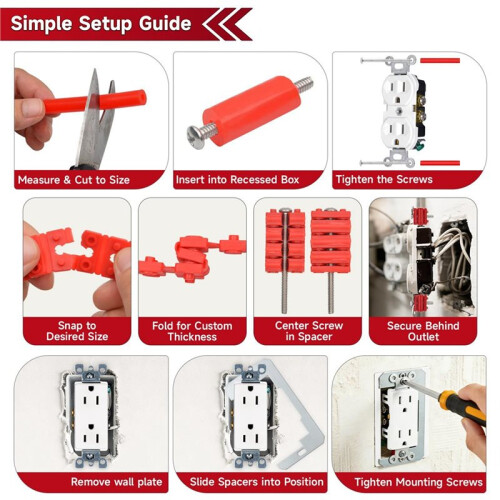 60PCS Outlet Spacer Kit Stackable Spacers Metal Shims Long Screws for Fixing Loose Sunken Misaligned Electrical Outlets 2