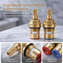 Keramische Cartridge voor Grohe 45883000/45882000 Kraan, 1/2" Messing Warm/Koud, 2-Delige Duurzame Messing Keramische Kern Vervangingsonderdelen