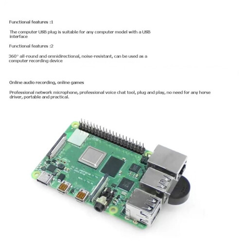 USB-Microfoonmodule voor Raspberry Pi 5/4B/3B+ Draagbare Omnidirectionele Stereo USB-Microfoon voor Spraakinteractie, Drivervrij