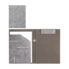 A4 Leather Portfolio Folder Magnetic Clipboard Document Organizer Grey