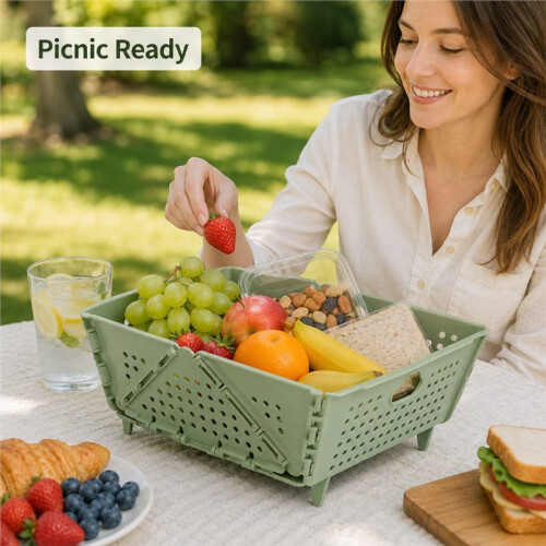 Foldable Fruit Basket Plastic Kitchen Colander Vegetable Washing Drain Basket Picnic Car Storage Organizer 2