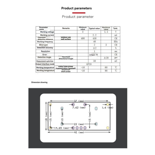 RCWL-1601 Ultrasonic Distance Sensor Module Ranging Detector 3V-5.5V Compatible with HC-SR04