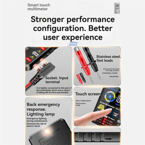 Digital Multimeter  Touchscreen AC/ Voltage Current Capacitors Resistance NCV Test Tools USB Recharge Multitester 2