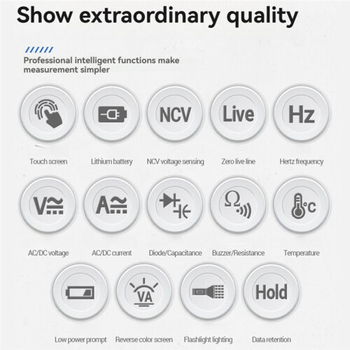 Digital Multimeter  Touchscreen AC/ Voltage Current Capacitors Resistance NCV Test Tools USB Recharge Multitester 1