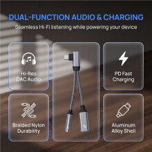 90 Degree USB Type C to 3.5MM Headphone Jack Aux 60W Charging Charger OTG Data Microphone Audio Cable
