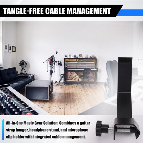 Universal Guitar Strap Headphone Hanger Mic Stand Cable Organizer Mount - Versatile Music Gear Accessory for Stage 2