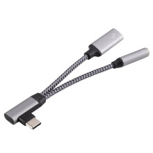Cabo USB Tipo C para Conector de Fone de Ouvido de 3,5 mm com Conexão de 90 Graus, Carregador OTG de 60W, Dados e Microfone