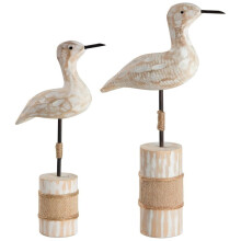 2 Pcs Wooden Sea Bird Statues, White Nautical Coastal Bird Figurines for Beach Ocean Home Table Decor