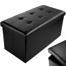 Nyxi Faux Leather 76 * 38 * 38cm Black Ottoman Foldable Storage Boxes Seat Foot Stool Storage Box with Lids for Kids Toys, Bedroom, Hallway, Living