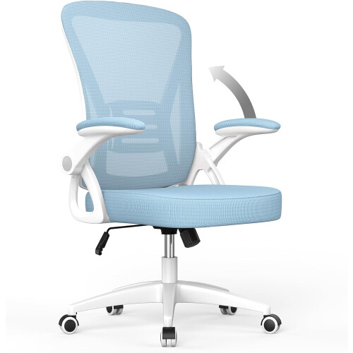 naspaluro Office Chair with Back Support (Without Headrest, White & Blue)